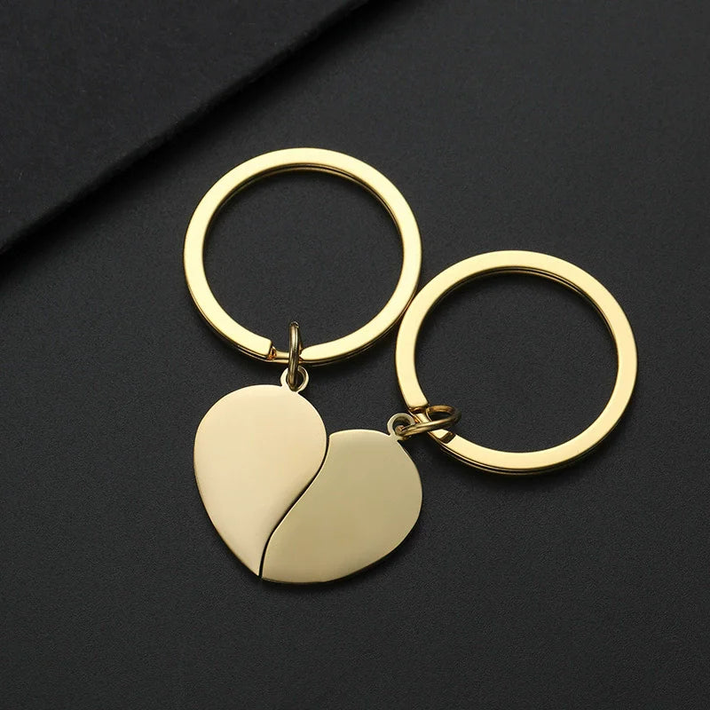 Stainless Steel Puzzle Keychain Blank For Engrave Metal Broken Keart Key Chain Couple Keychains Mirror polished 10pair