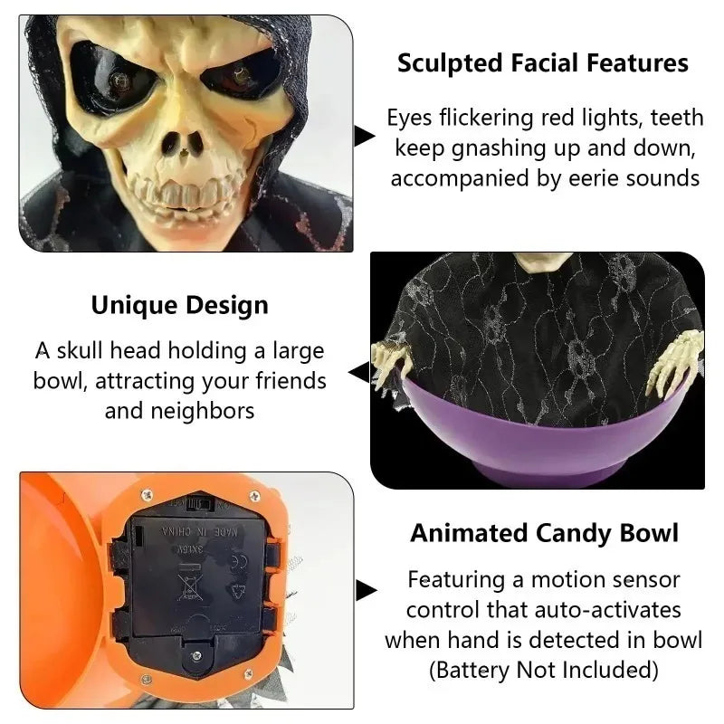 Skeleton Hand Candy Bowl with Light Up Red Eyes Spooky Sound Effects