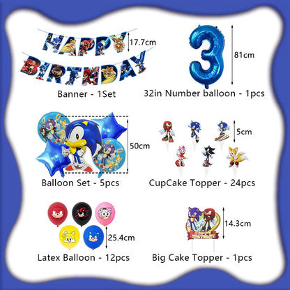 Blue Hedgehog Birthday Party Decoration Set