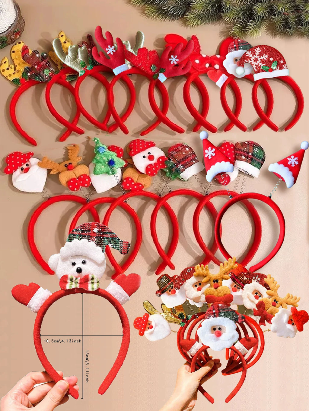 10PCS Christmas Decorations For Home Snowman Christmas Tree Bow Deer Horn Headband With Light Girl Children Party Headband