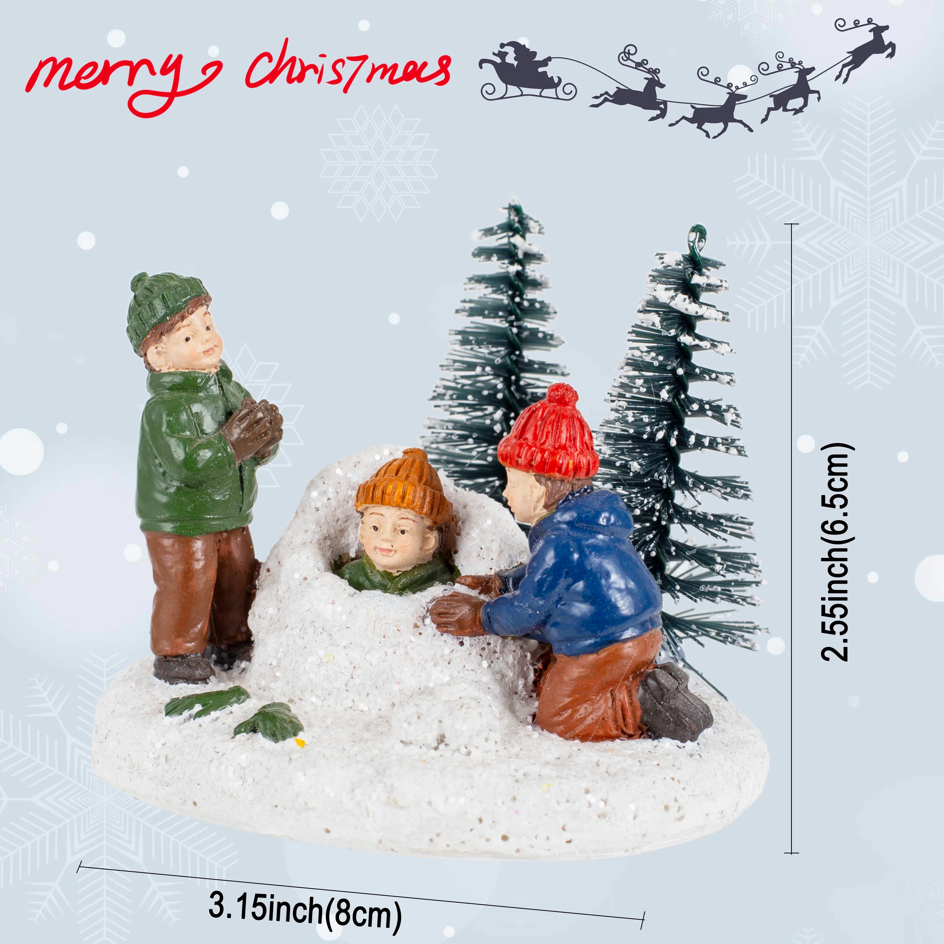 Christmas Village Set Accessories, Kids Playing Figurine, Collectible Building Scene Decoration, Home Fireplace, Holiday Decor