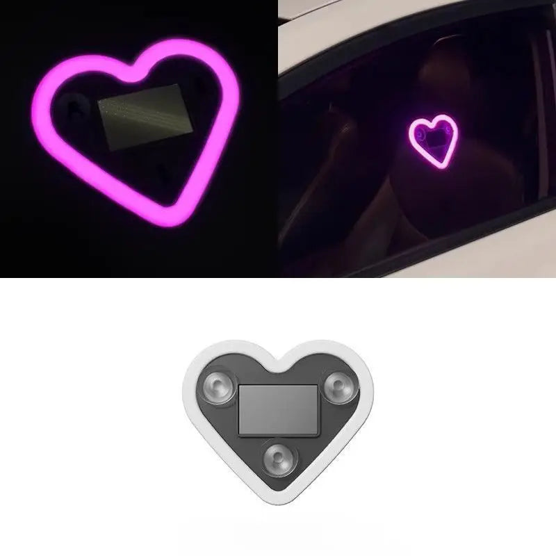 Solar-Powered Led Car Window Neon Lights - Heart-Shaped Rgb-Free Color-Changing Interior Wiring Free Atmosphere Light