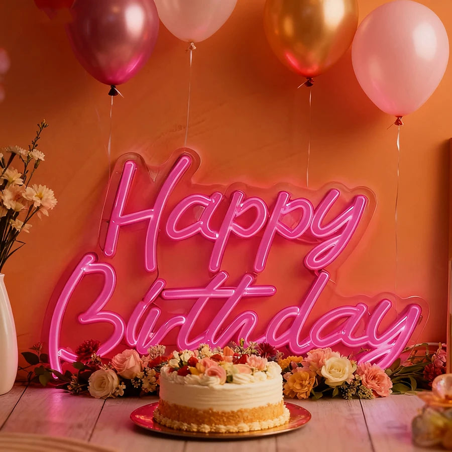 Happy Birthday Neon Sign for Wall Decor, USB Powered LED Neon Sign with Switch, Ideal for All Ages Home Party Decor