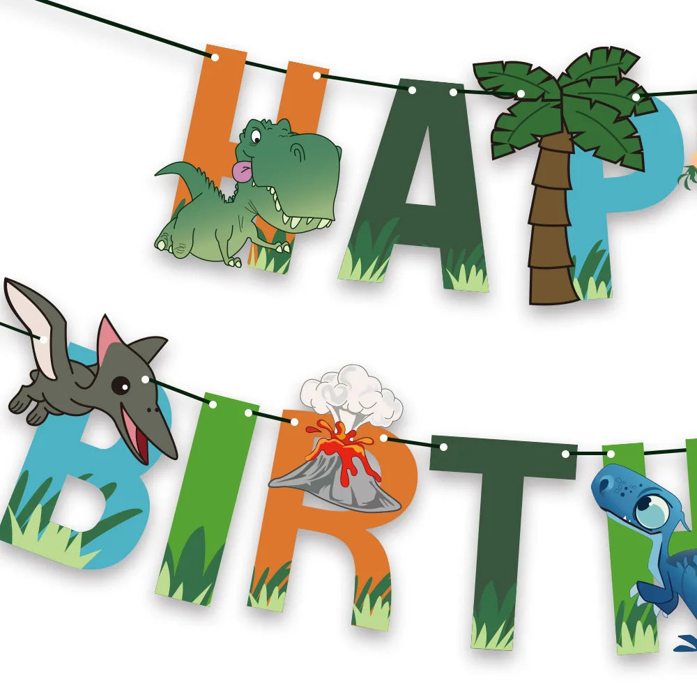 Cute Dinosaurs Theme Kids Birthday Party Decoration Happy Birthday Paper Banner