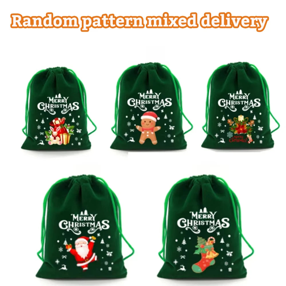 Christmas Velvet Bags Advent Calendar Xmas Gift Bags 9x12 15x20cm Drawstring Pouch Xmas Candy Jewelry Packaging Bags
