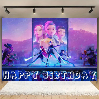 Kpop Theme Girl's Birthday Party Decoration Backdrop Pink Demons Kids Birthday Party Supplies Decor Banner Background Photo Prop