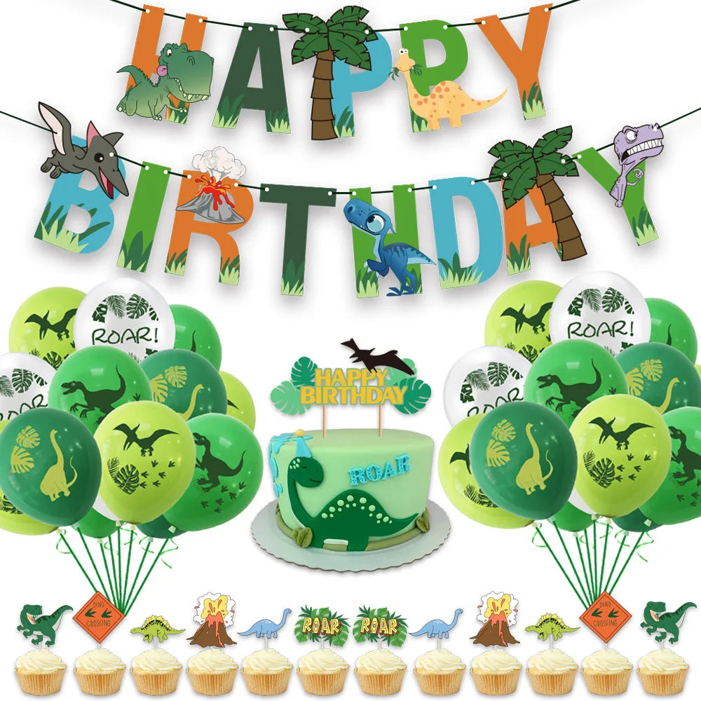 Dinosaur Theme Birthday Decoration Tableware Cup Plate Napkin Backdrop Balloons Banner Paper Bag Kids Gifts Party Decor Supplies