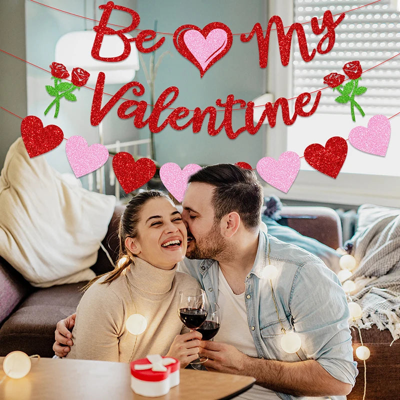 Red Pink Valentine's Day Love Heart Garlands Be My Valentine Banner Rose Love Happy Valentine Party Decoration for Home 2025