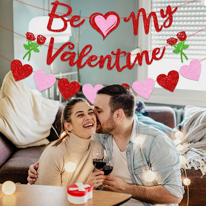 Red Pink Valentine's Day Love Heart Garlands Be My Valentine Banner Rose Love Happy Valentine Party Decoration for Home 2025