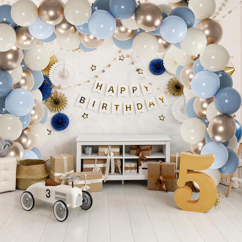 60PC 12" Dusty Blue/Slate Blue/Sand White/Champagne Gold Confetti Balloons Set for Baby Shower Wedding Graduation Birthday Elega