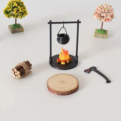 Mini Campfire and Teapot Miniature Statue Ornament