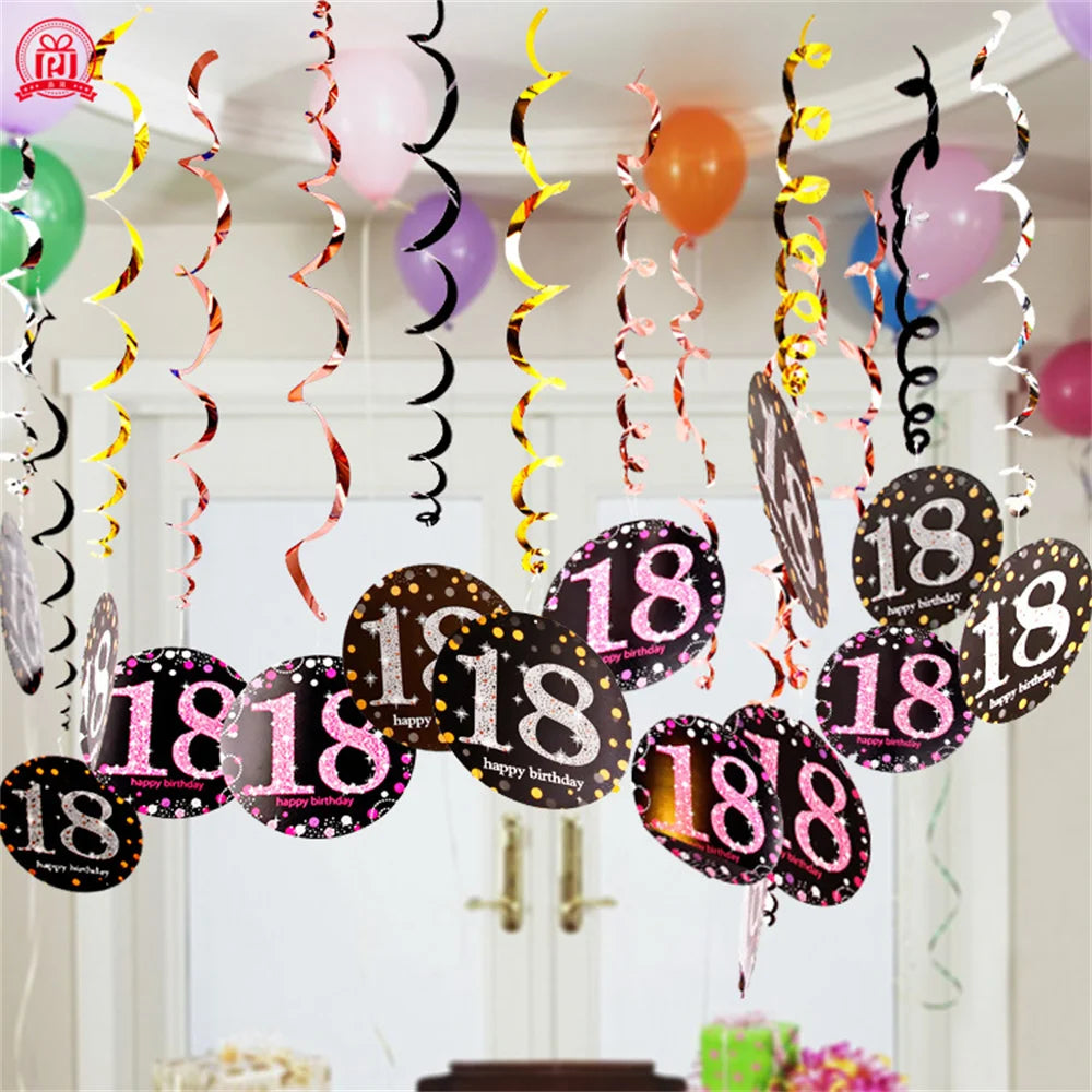 Happy Birthday Banners Gold Pink Letters Flag Banner Hanging Ornament Spiral Decoration for Kids Birthday Party Decor Supplies