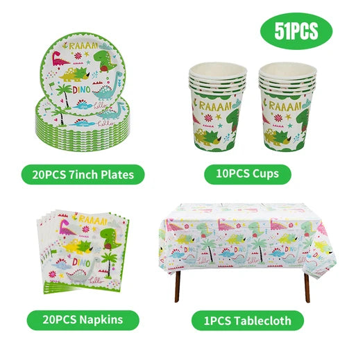 Dinosaur Theme Birthday Decoration Tableware Cup Plate Napkin Backdrop Balloons Banner Paper Bag Kids Gifts Party Decor Supplies