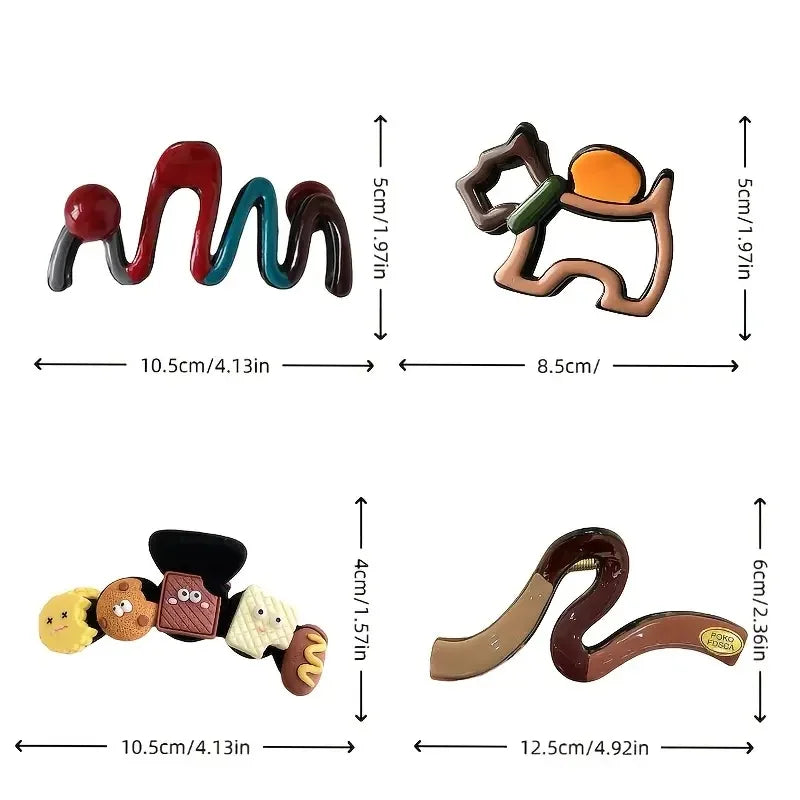 4Pcs Elegant Large Hair Claw Clips for Women Chic Wavy Design with Color Accents Non-Slip Shark Clips Head Hair Accessories