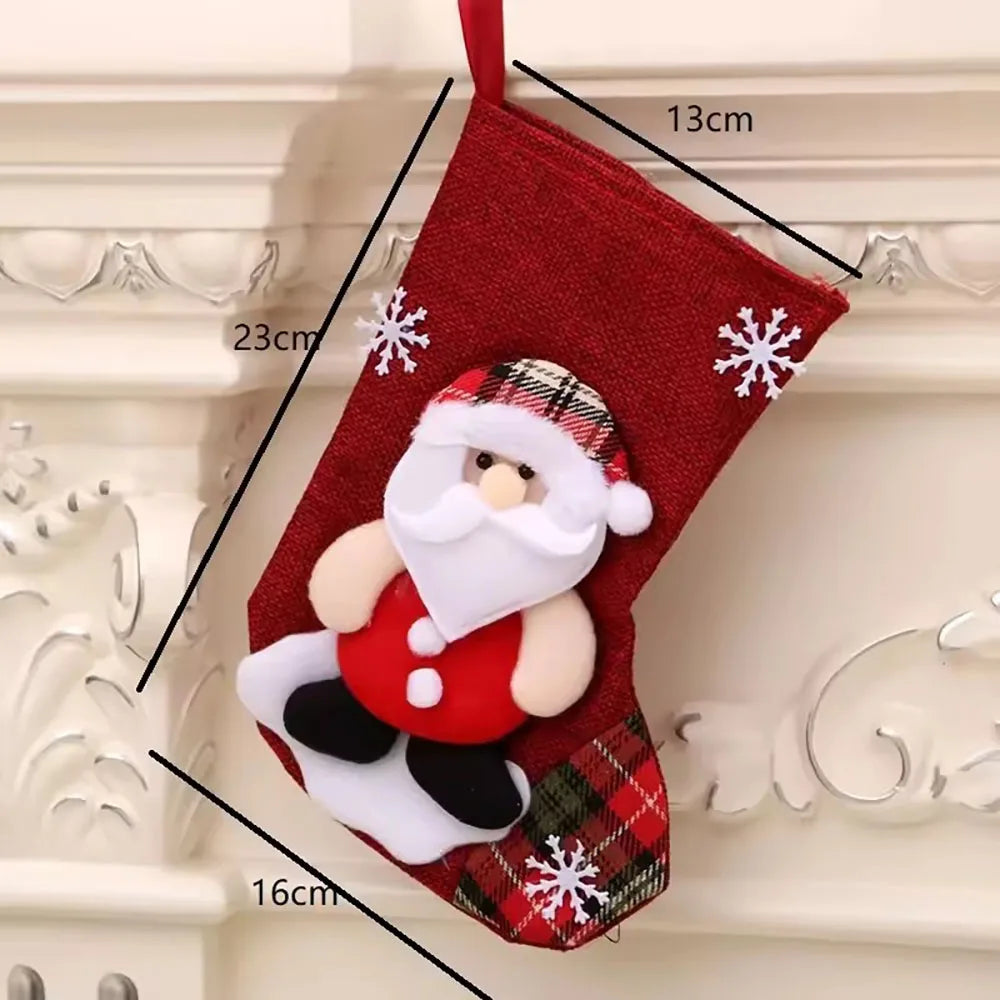 4 Christmas Stockings Socks Santa Snowman Hanging Xmas Tree Ornaments Christmas Decor for Home New Year Navidad Candy Gift Bags