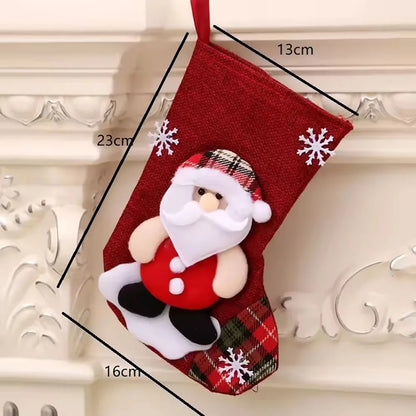 4 Christmas Stockings — Santa & Snowman Hanging Ornaments