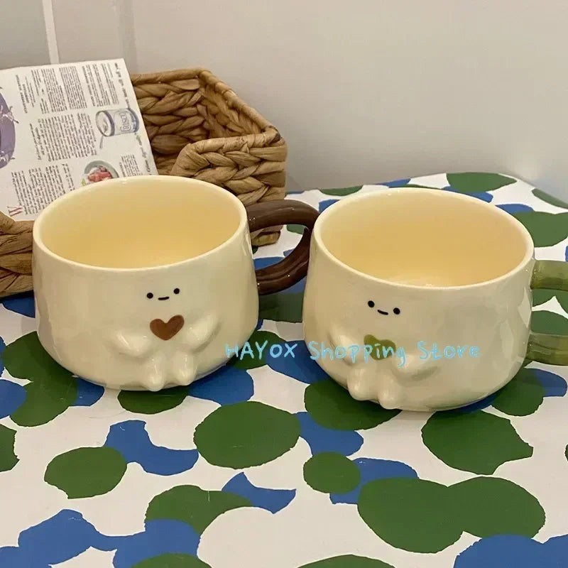 Creative Funny Mug Coffee Cup Household Cute Ceramic Heat-resistant Water Cups Couple Milk Breakfast Mugs High Appearance Level