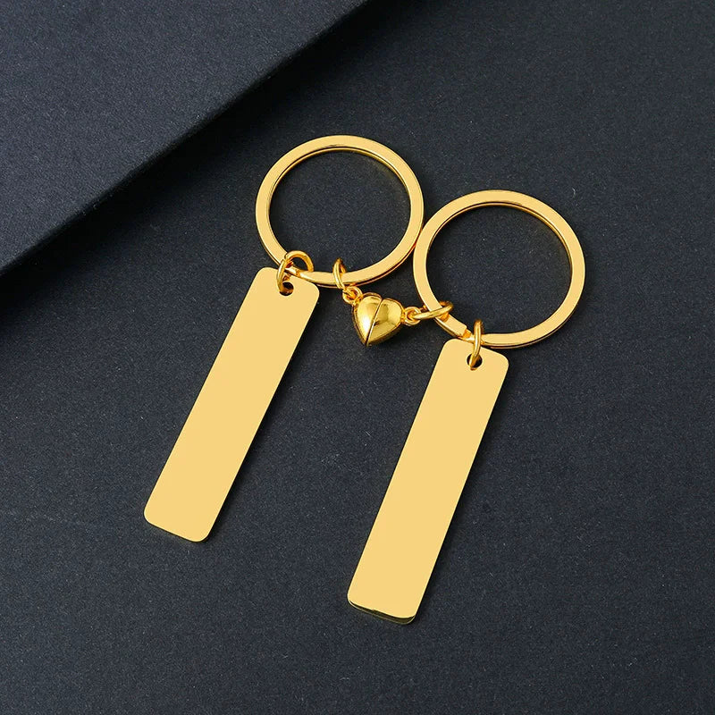 Stainless Steel Puzzle Keychain Blank For Engrave Metal Broken Keart Key Chain Couple Keychains Mirror polished 10pair