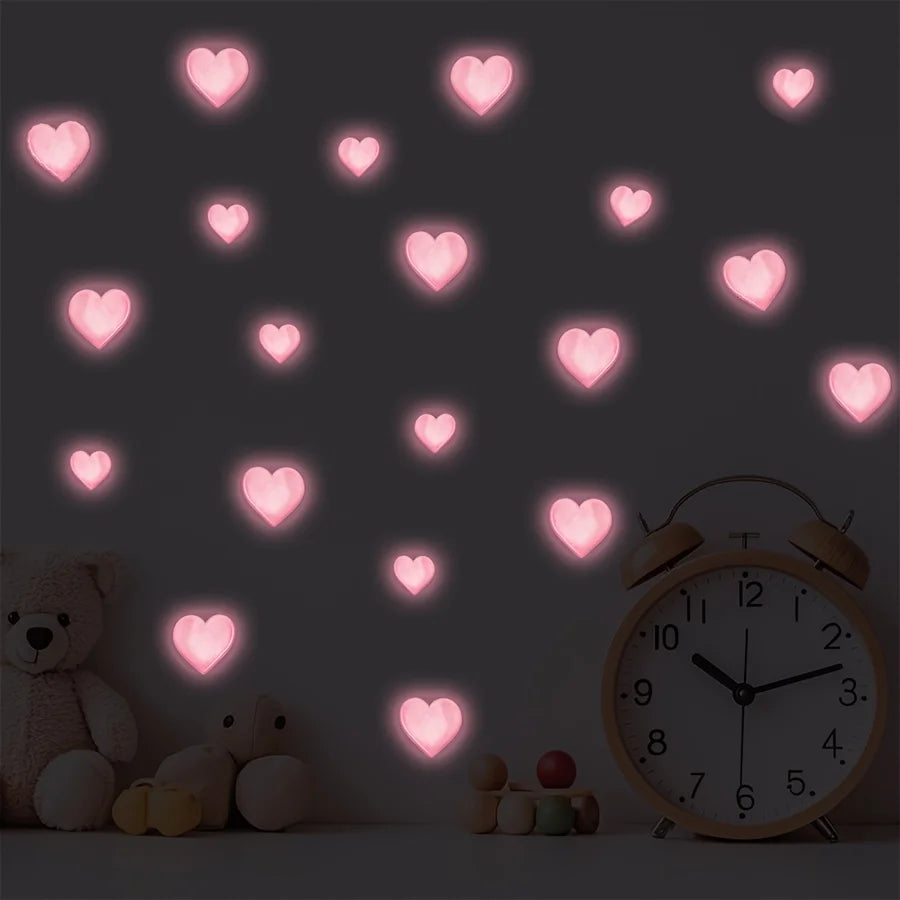 Pink Love Luminous Wall Stickers Glow in The Dark Love Heart DIY Wall Decals for Baby Room Nursery Home Romantic Decoration
