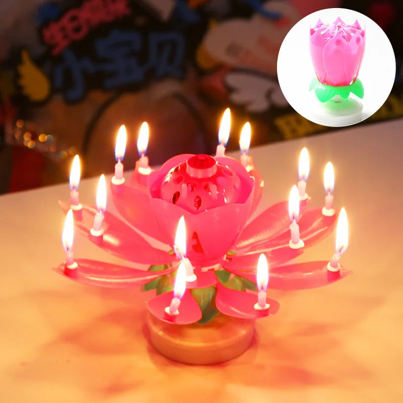Birthday Lotus Candle with Music & Rotating Flower Design