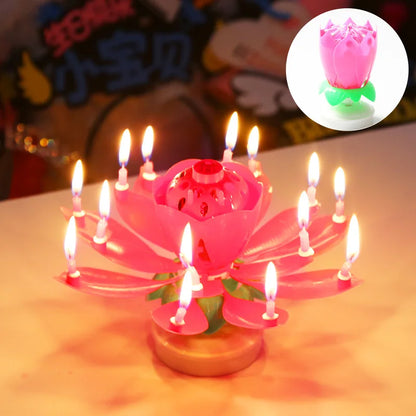 Birthday Lotus Candle with Music & Rotating Flower Design