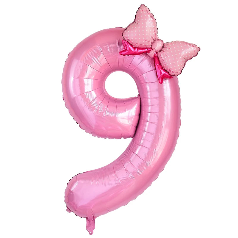 1Pc Large 40inch Number Pink Foil Balloon With Bow 1 2 3 4 5 6 7 8 9 For Kid Boys Girls Birthday Party Baby Shower Decorations