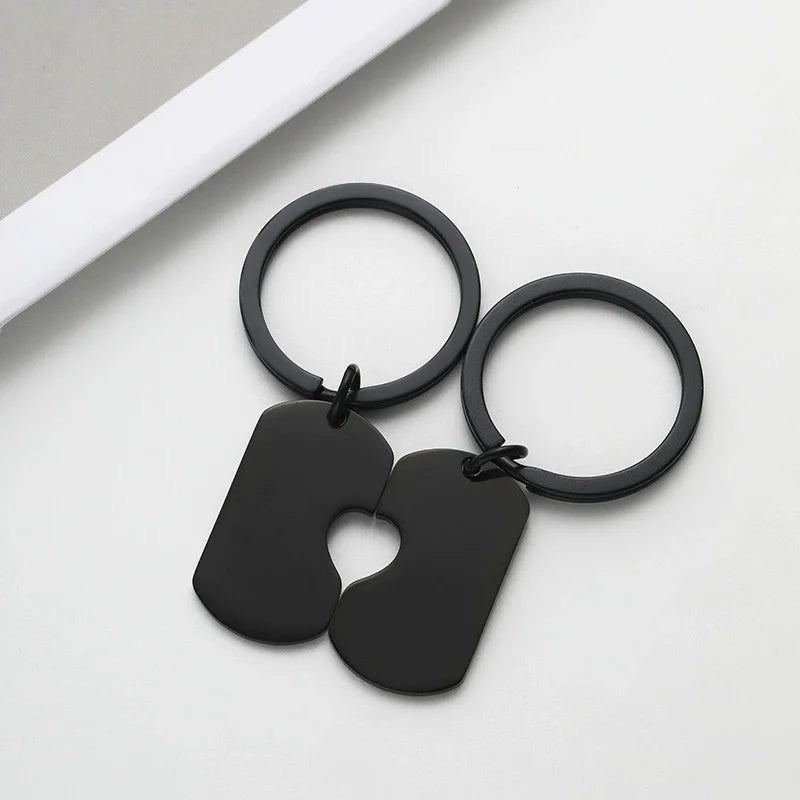 Stainless Steel Puzzle Keychain Blank For Engrave Metal Broken Keart Key Chain Couple Keychains Mirror polished 10pair