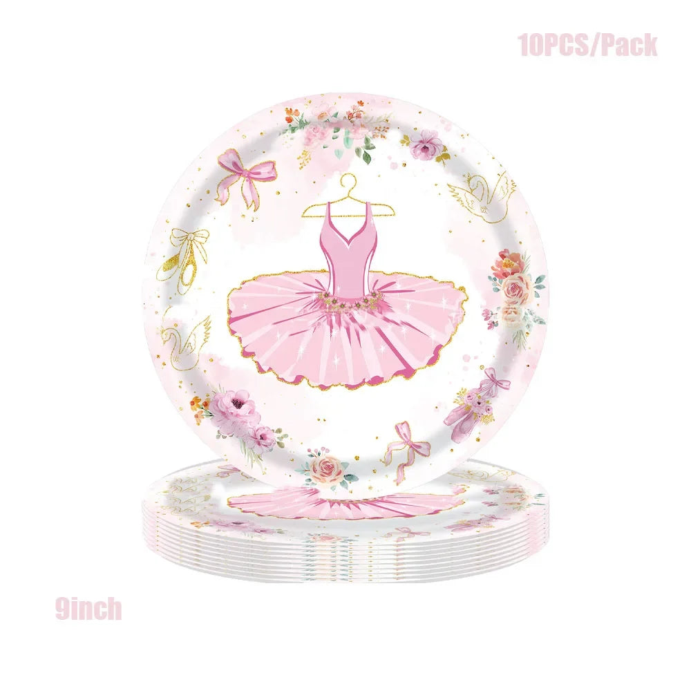 Pink Ballerina Birthday Party Decorations Supplies Ballet Dancer Floral Disposable Tableware Plates Cups Napkins Tablecloth Set