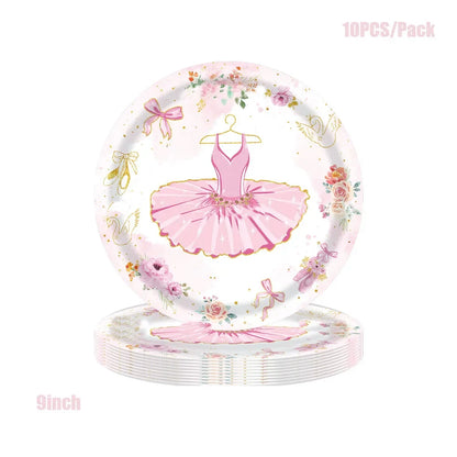 Pink Ballerina Birthday Party Decorations Supplies Ballet Dancer Floral Disposable Tableware Plates Cups Napkins Tablecloth Set