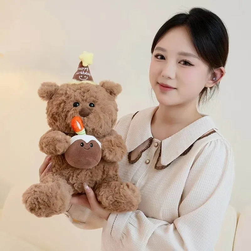Cake Bear Teddy Bear Plush Toy Stuffed Animal Doll for Girls Valentine's Day Birthday Gift