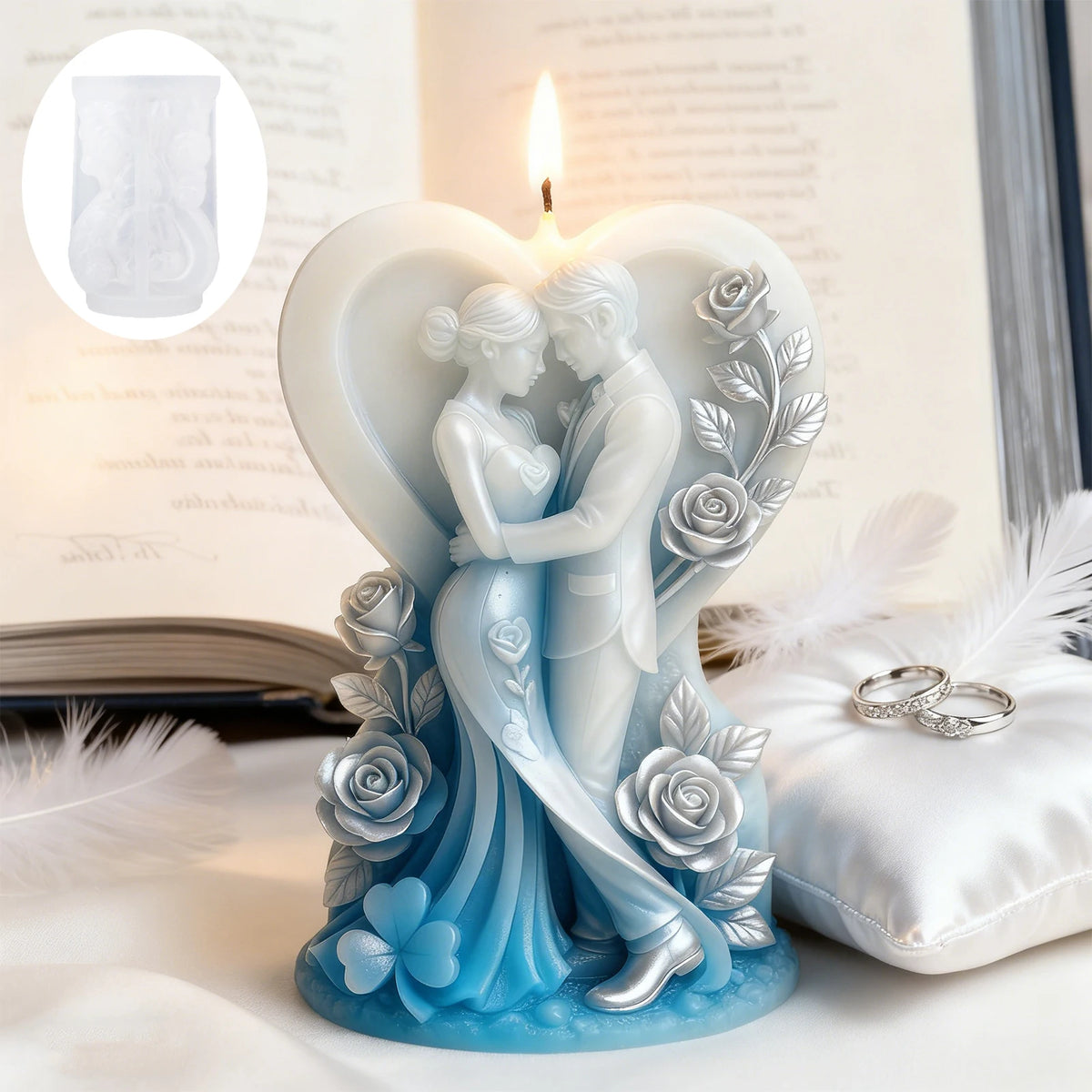 Heart-shaped couple rose candle mold, wedding dress relief DIY wedding scented candles, creating a romantic corner for your wedd