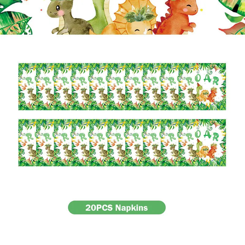 Dinosaur Birthday Decoration Party Supplies Set Cup Plate Tablecloth Dinosaur Balloons Happy Banner Cake Topper for Kids Favors