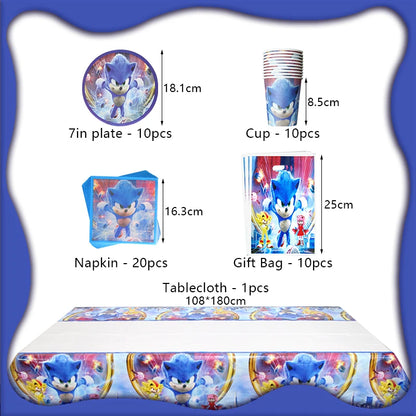 Blue Hedgehog Birthday Party Decoration Set
