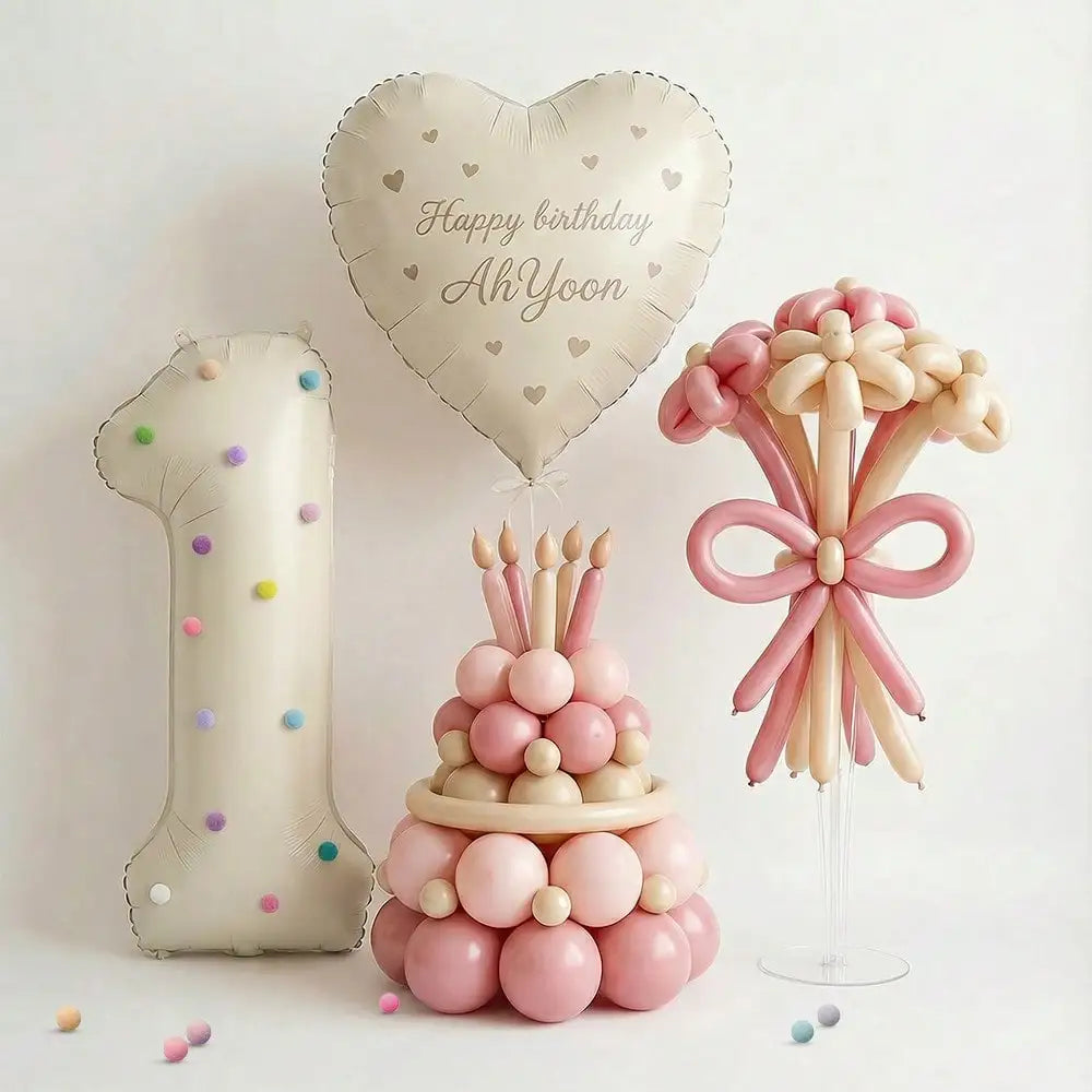 32 Inch Aluminum Foil Balloons, Milky White Numbers 0-9 for Birthday Party Decoration, 20 Plush Balls for Celebrating Birthdays
