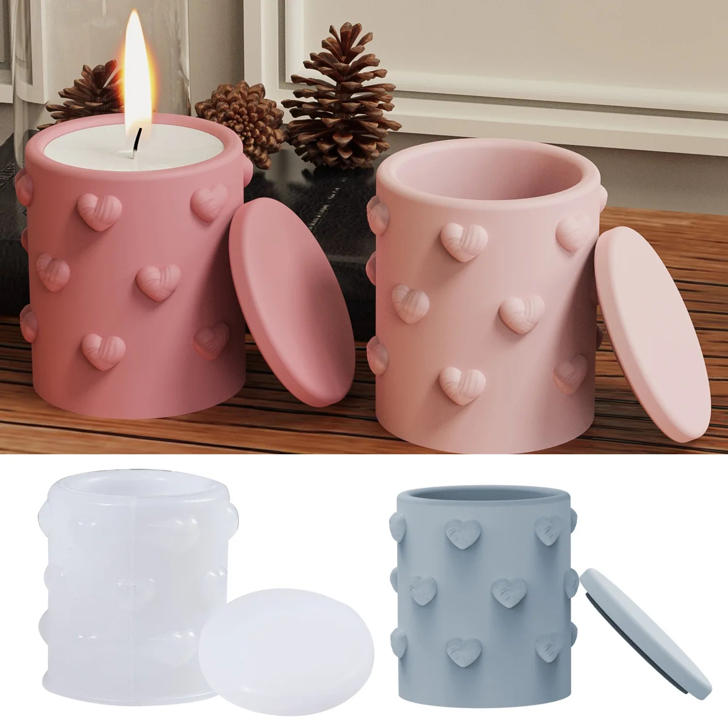 Heart-shaped candle molds and storage boxes—easy to demold ,Suitable for candles, soap, bath bombs, Mother's Day Gifts