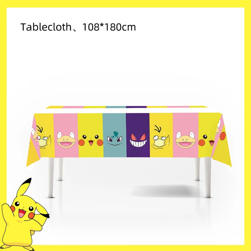 Pokemon Birthday Party Decoration Pikachu Disposable Tableware Cup Napkin Plate Tablecloth Baby Shower Cake Topper Flag Balloons