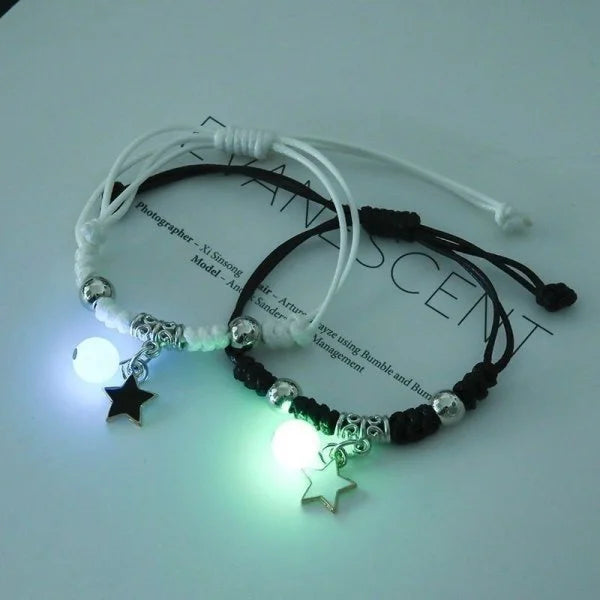2 PCS/Set Stainless Steel Couples Bracelet For Women Lover Luminous Sun Moon Rope Charm Friendship Girlfriend Party Jewelry Gift