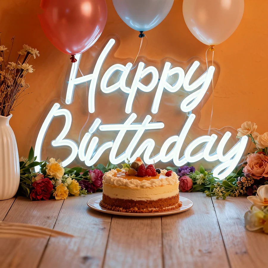 Happy Birthday Neon Sign for Wall Decor, USB Powered LED Neon Sign with Switch, Ideal for All Ages Home Party Decor