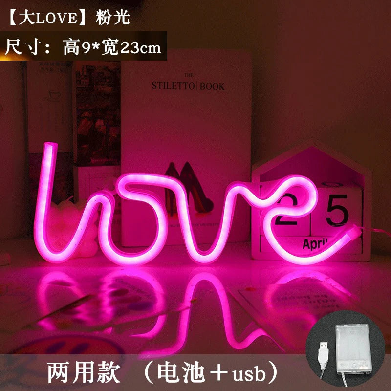 LED Neon Light Wall Sign Love Shape Night Light USB Battery Powered Neon Night Lamp Bedroom Home Decor Valentine's Day Gifts