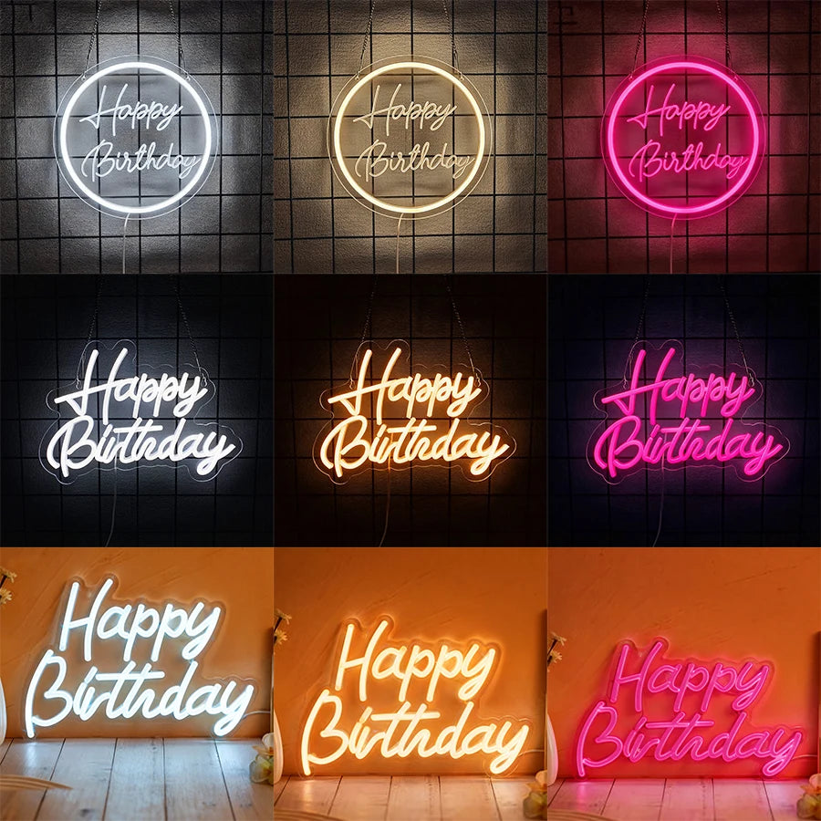 Happy Birthday Neon Sign for Wall Decor, USB Powered LED Neon Sign with Switch, Ideal for All Ages Home Party Decor
