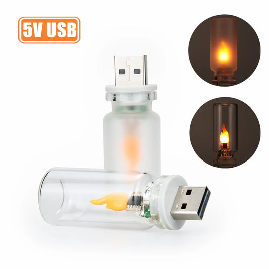 USB Flame Flickering LED Frosted Clear Glass Candle