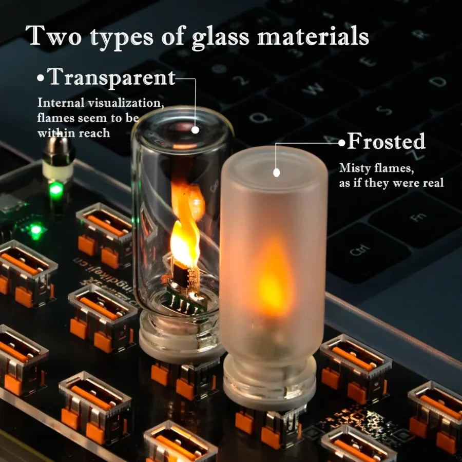 USB Flame Flickering LED Frosted Clear Glass Candle