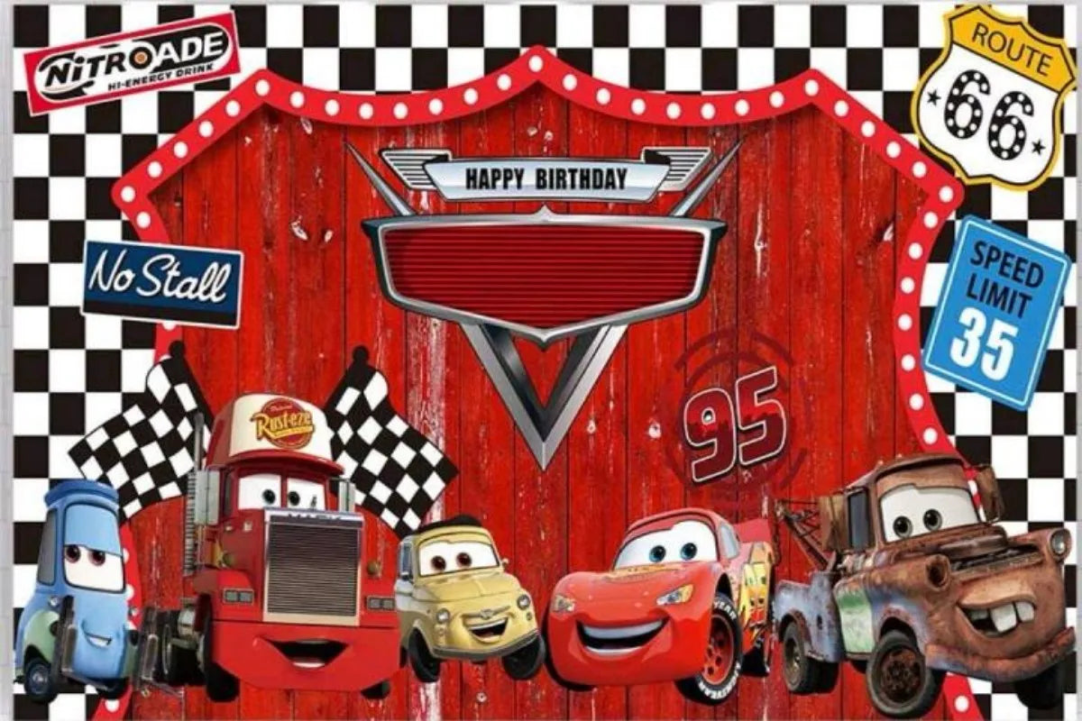 Photography Backdrop Cartoons Cars Theme For Kids Birthday Party Background Cake Table Decor Banner Can Be Customize Name