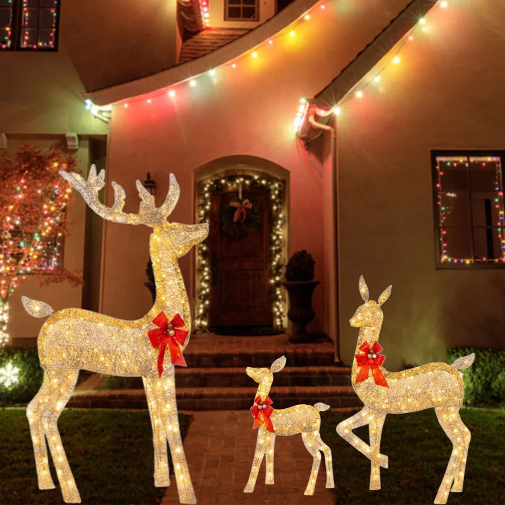 3 Pcs Lighted Reindeer Christmas Decoration Family Set Cute Lighted Reindeer Xmas Decoration Light Up Christmas Yard Decoration