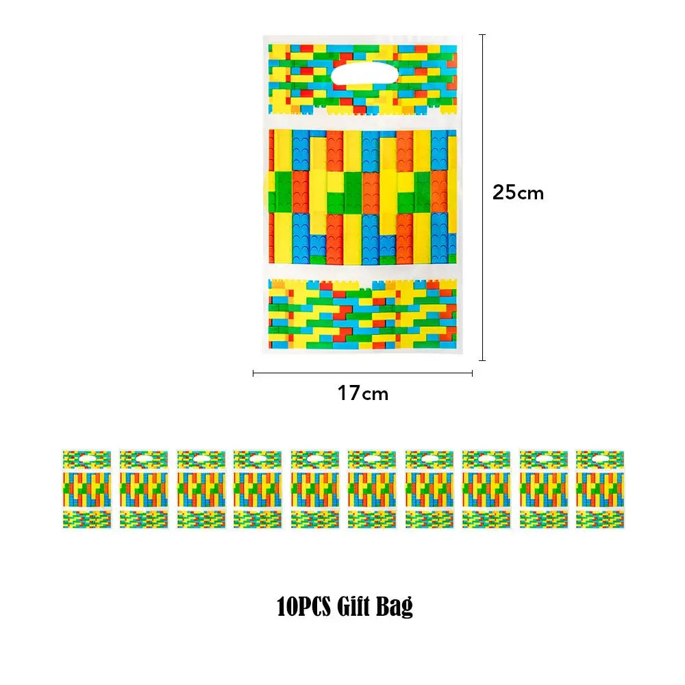 Kids Building Blocks Birthday Party Decoration Colorful Building Block Theme Party Supplies Kit Plates Cups Napkins Straw Ballon