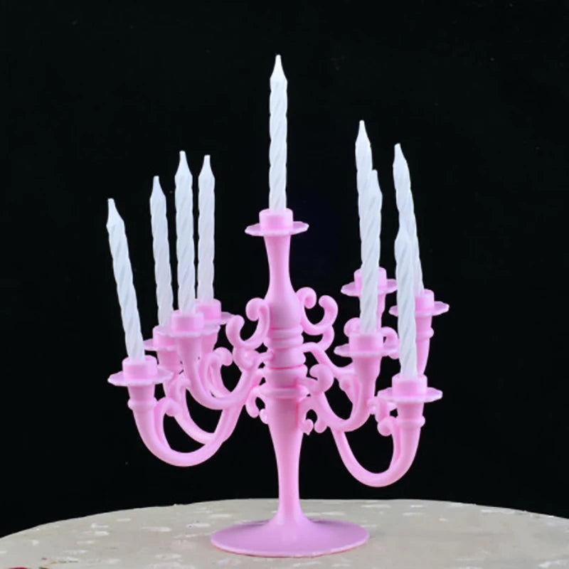 1Set Candles and Candlestick Birthday Party Cake Candle Holders Toppers Decor