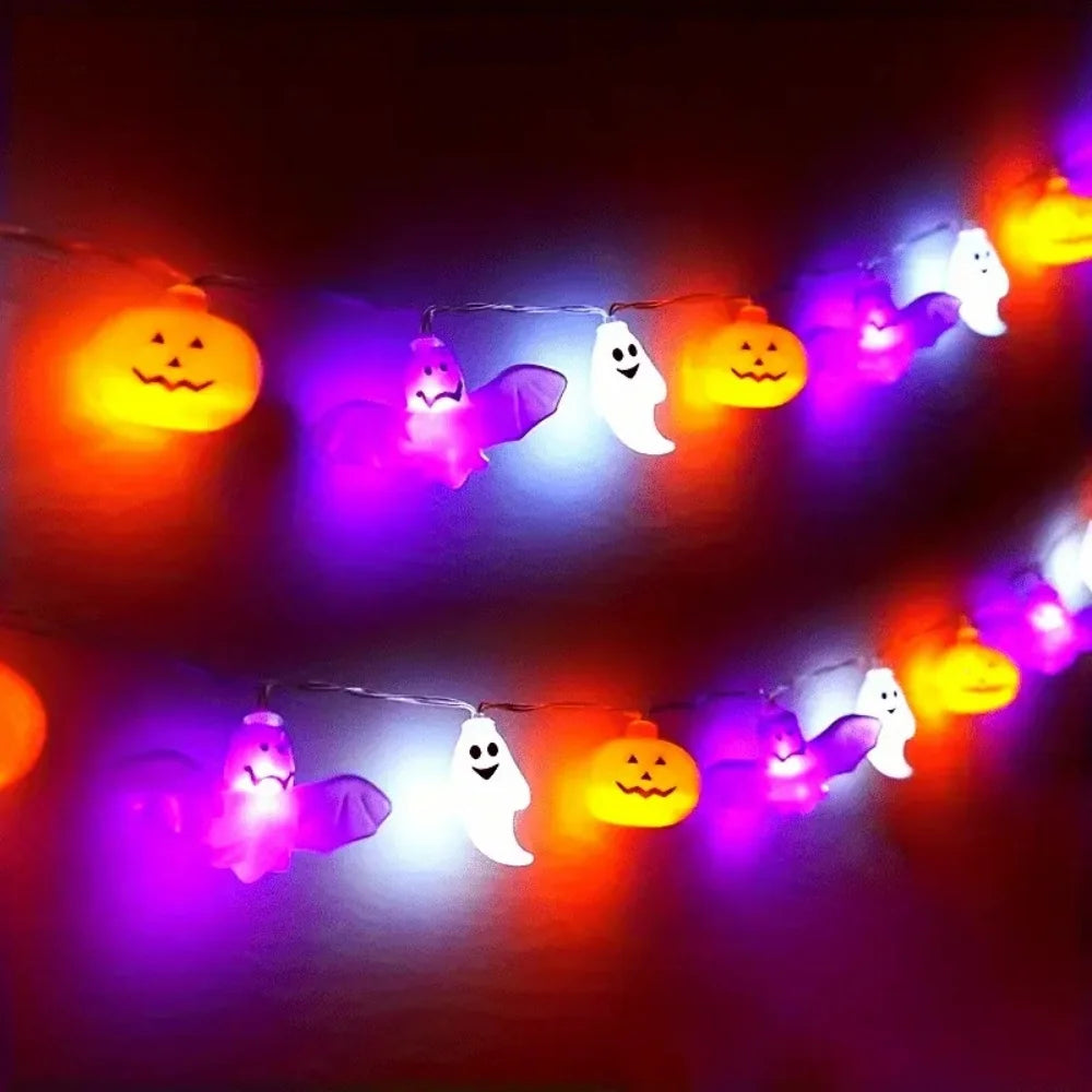 1PC 10/20/40LEDS Halloween String Lights  Battery Operated Pumpkin Bat Ghost Indoor Home Courtyard Halloween Decorative Lights