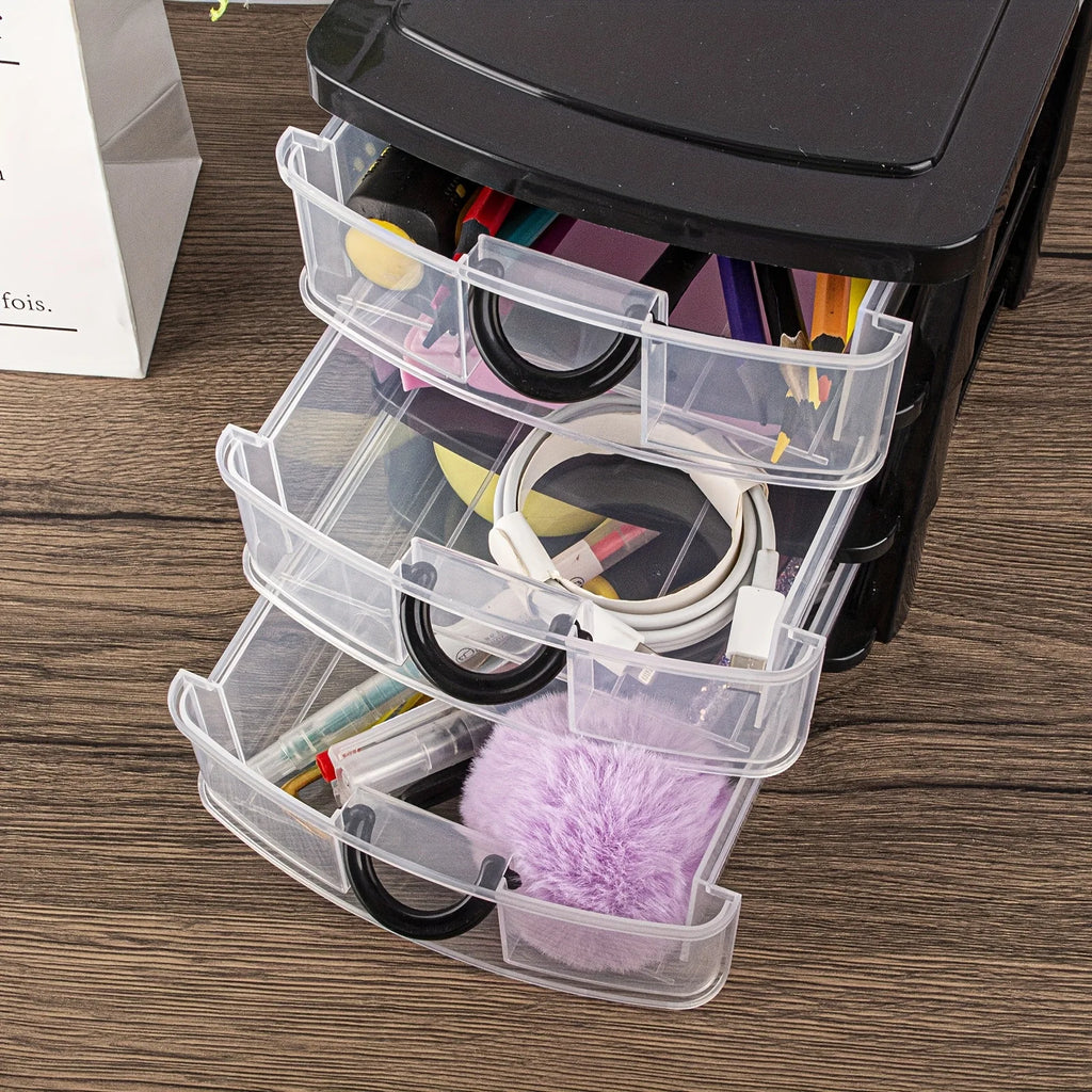 1/2Pack 3-Drawer Cosmetic Organizer Box with Transparent Drawers - Durable Plastic Cosmetic Storage Box  for Cosmetics, Bathroom