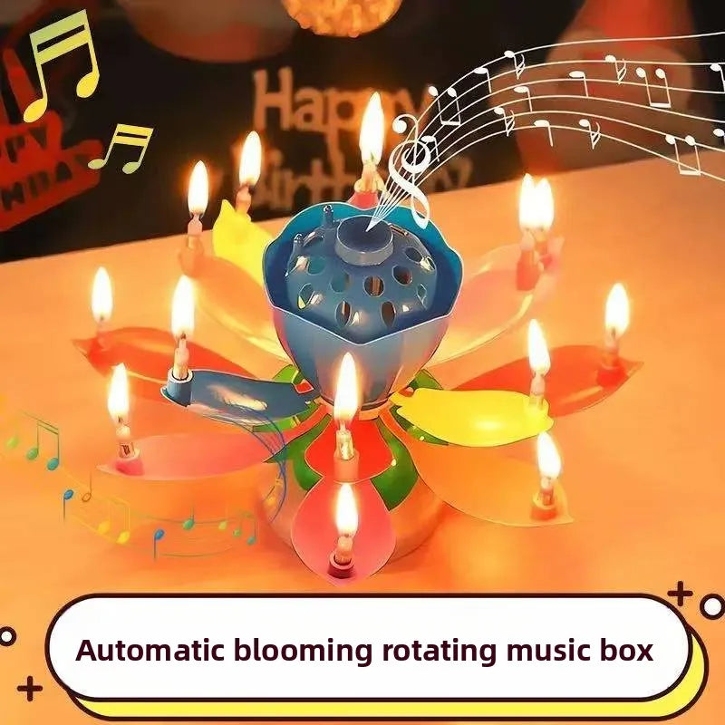 Birthday Lotus Candle, Rotating Music Flower Candle with Happy Birthday Song, Single/Double Layer Electronic Candle for Party