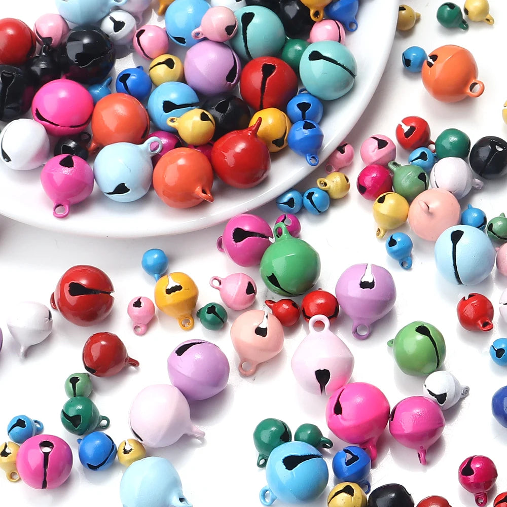 50pcs Small Jingle Bells Beads — Mixed Colors Charm Bells